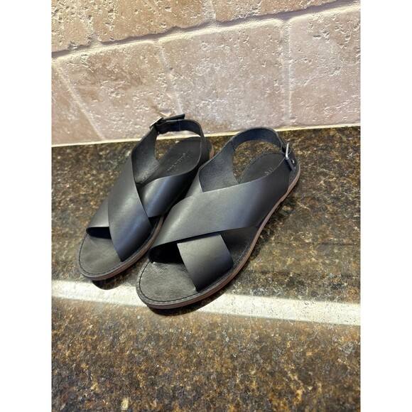 Madewell The Boardwalk Crossover Black Leather Sandals Size 8 EUC - Picture 3 of 6